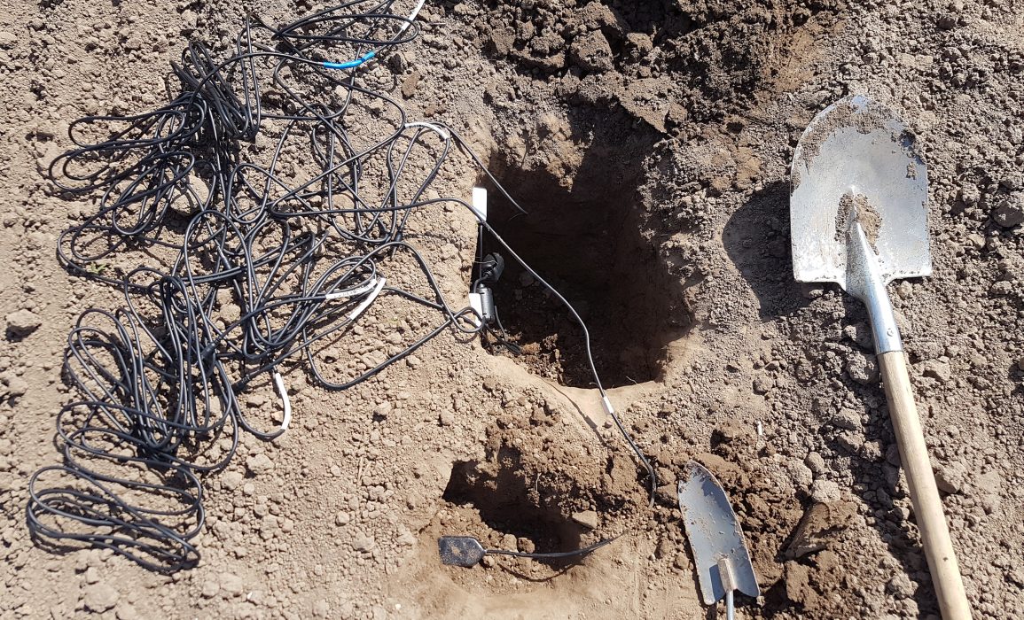sensors placed to measure soil moisture content and water potential