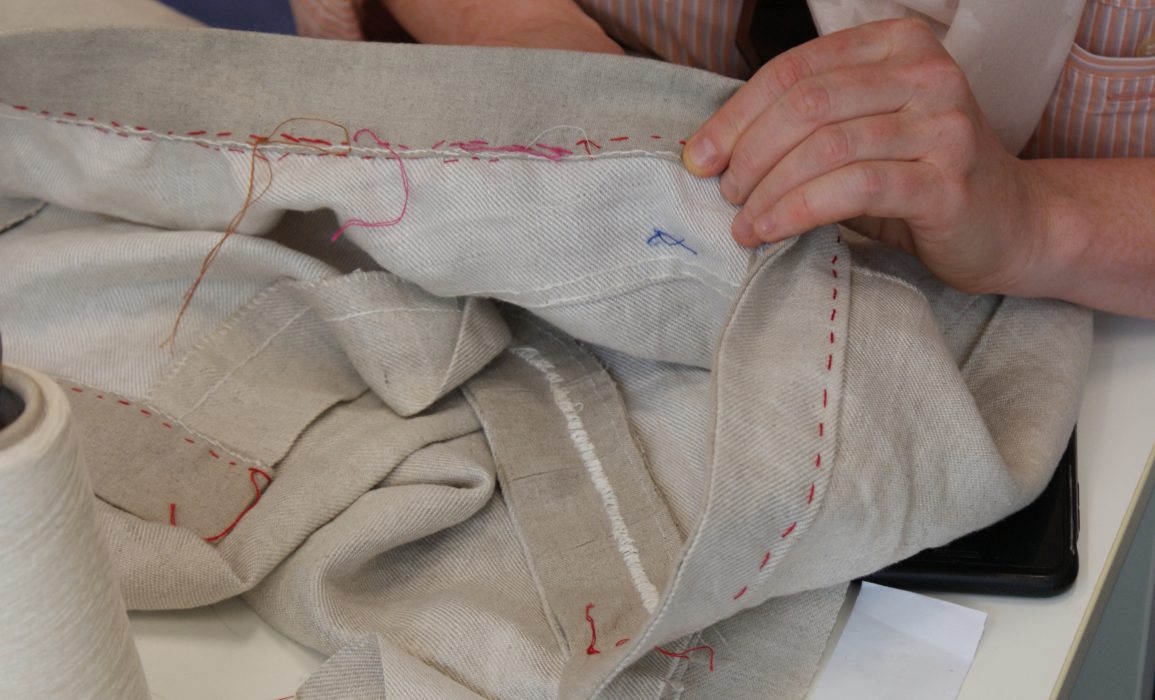 basting with contrasting thread for secure seam sewing