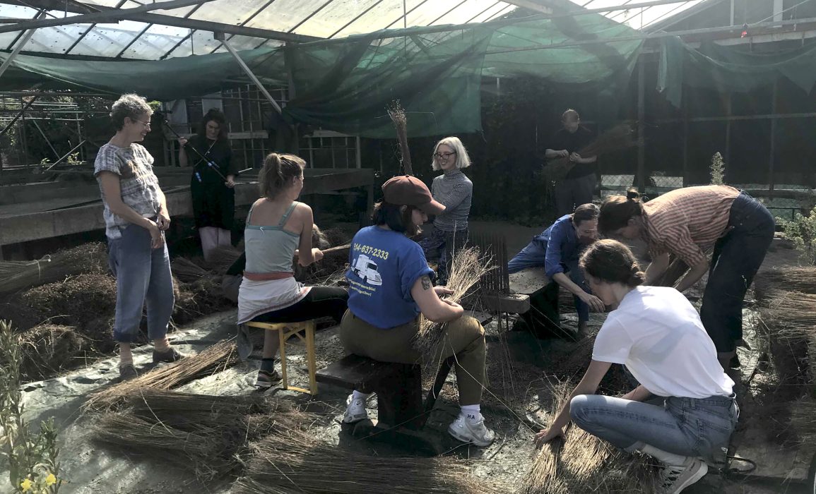 a collective flax-work day at the linen stewards' flax shed in nijmegen