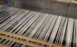 view of the warp behind the heddles (in progress)
